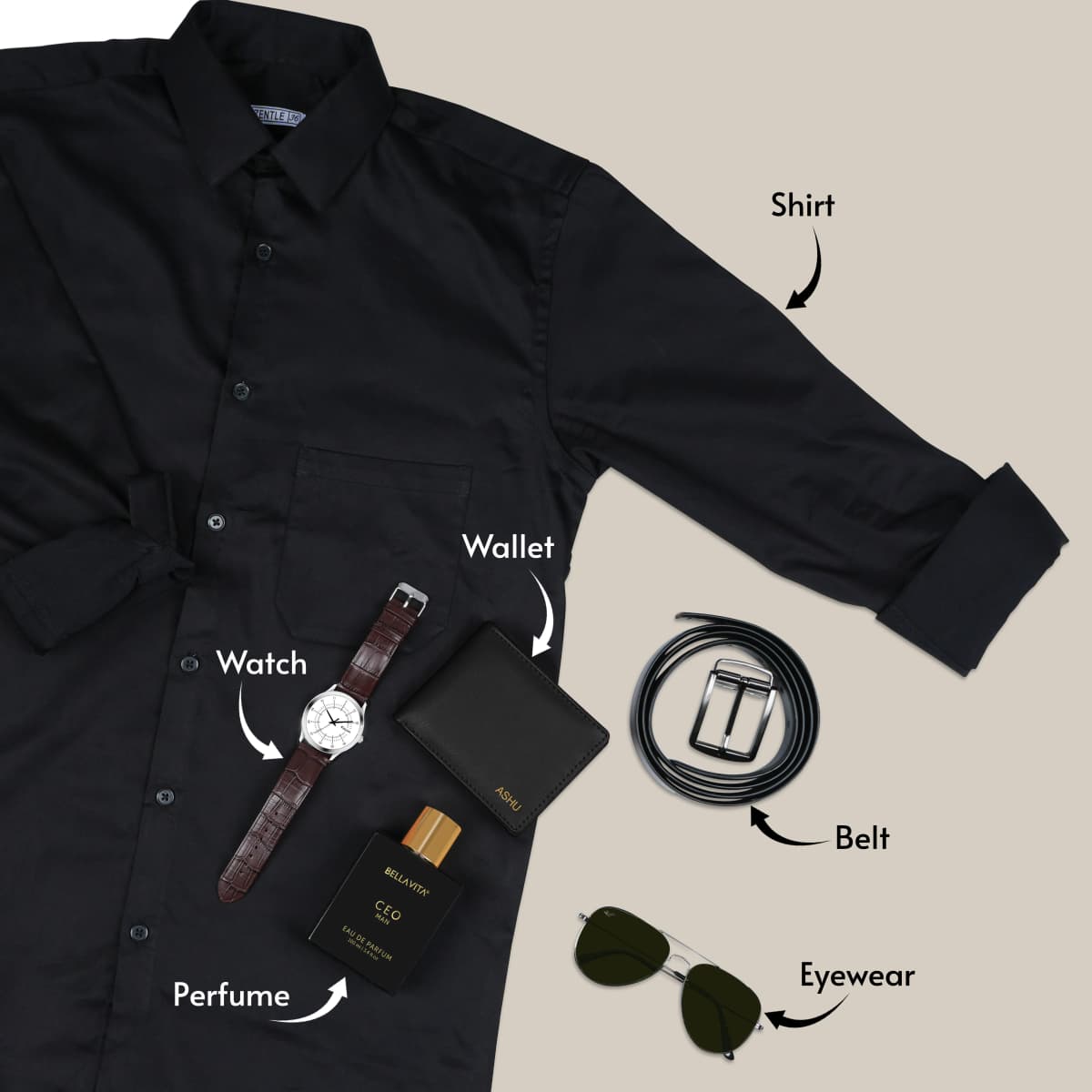 Wallet Shirt Belt Perfume Sunglasses & Watch Gift Hamper For Him