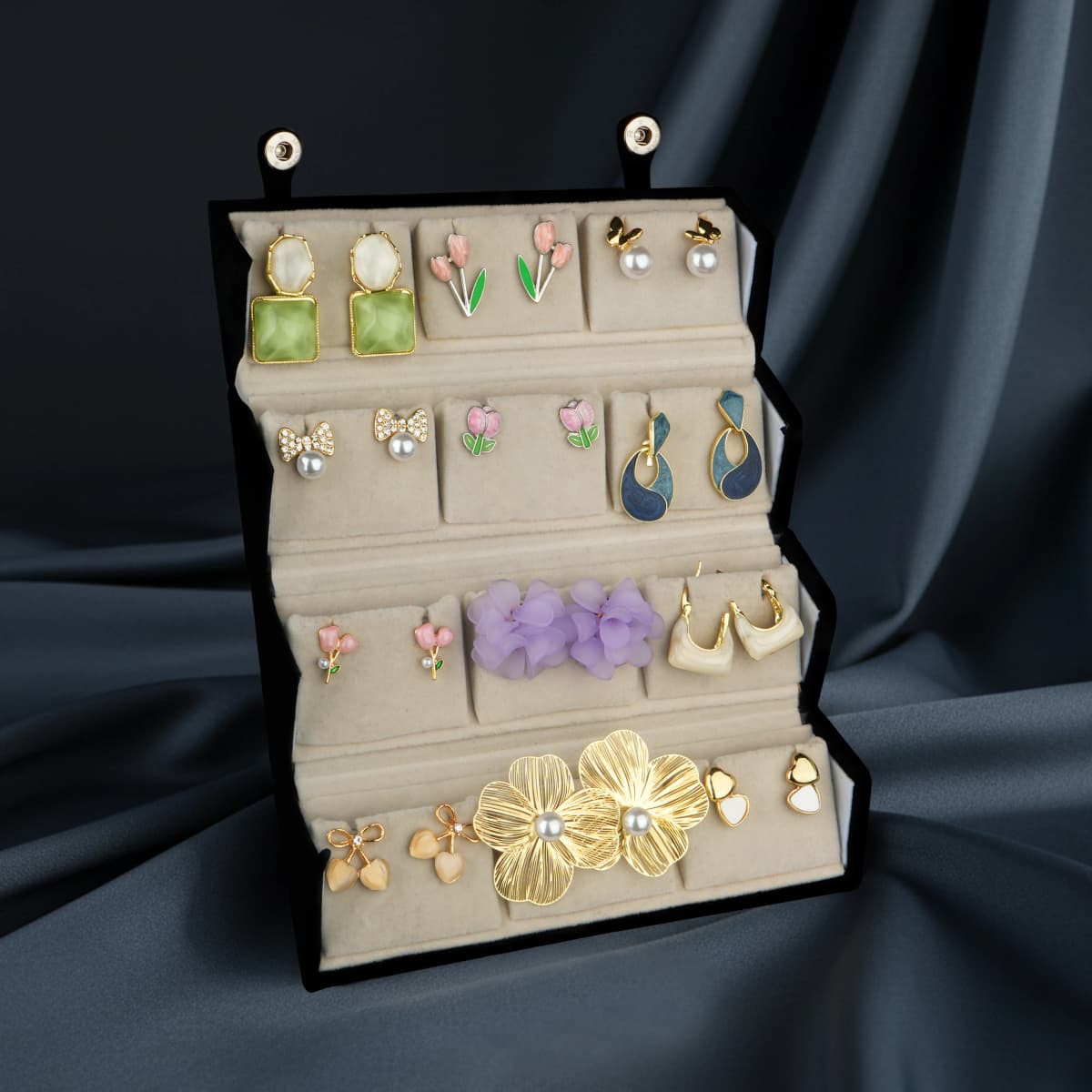 Her Little Joys Set Of 12 Oxidized Designer Earrings With Jewelry Box